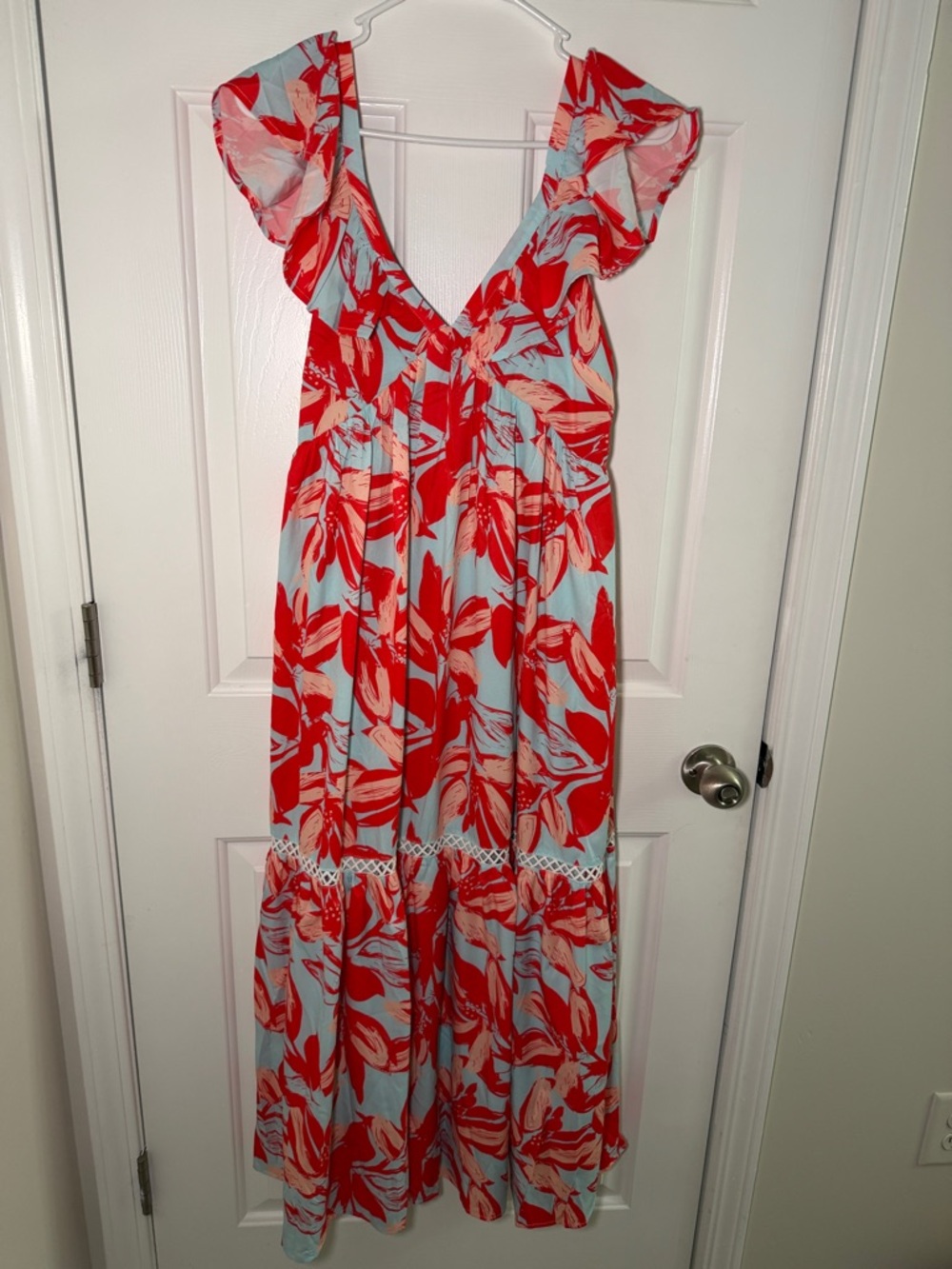 TCEC Red and Light Blue Floral Maxi Dress